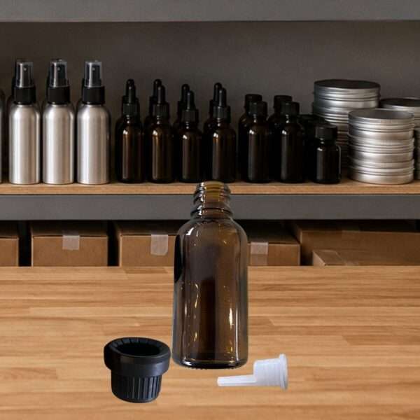 30mL Amber Glass Bottle – Black Cap & Dripper