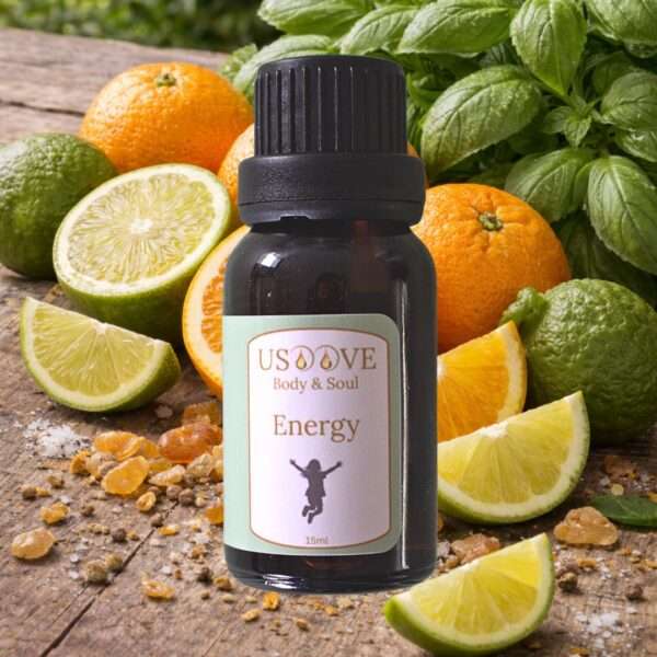 Energy Essential Oil Blend 30mL amber bottle | Lime, Sweet Orange, Bergamot, Basil & Frankincense | USOOVE