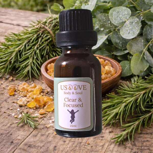 Clear & Focused Essential Oil Blend 30mL amber bottle | USOOVE Body & Soul | Natural focus aromatherapy blend